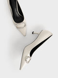 Gem-Embellished Patent Leather Pumps Chalk