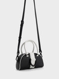 Gabine Two-Tone Leather Top Handle Bag Black