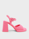 CHARLES & KEITH Women Sinead Woven Trapeze Heel Buckled Sandals Pink