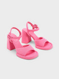 CHARLES & KEITH Women Sinead Woven Trapeze Heel Buckled Sandals Pink