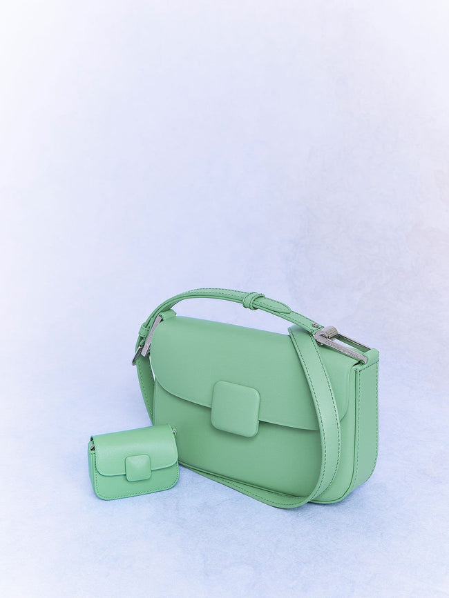 CHARLES & KEITH Women Koa Square Push Lock Shoulder Bag Green