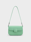CHARLES & KEITH Women Koa Square Push Lock Shoulder Bag Green
