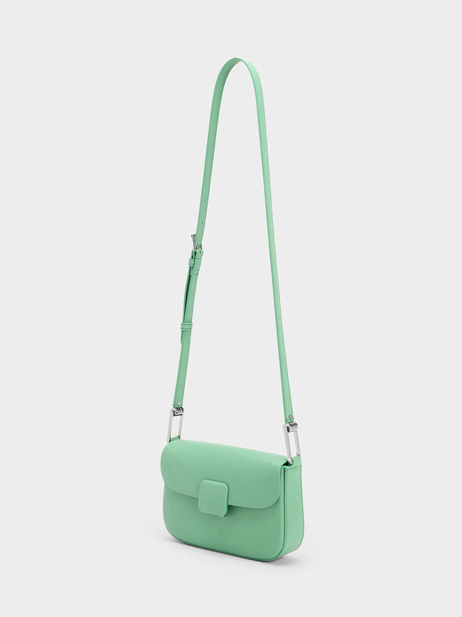 CHARLES & KEITH Women Koa Square Push Lock Shoulder Bag Green