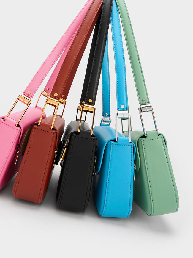 CHARLES & KEITH Women Koa Square Push Lock Shoulder Bag Green