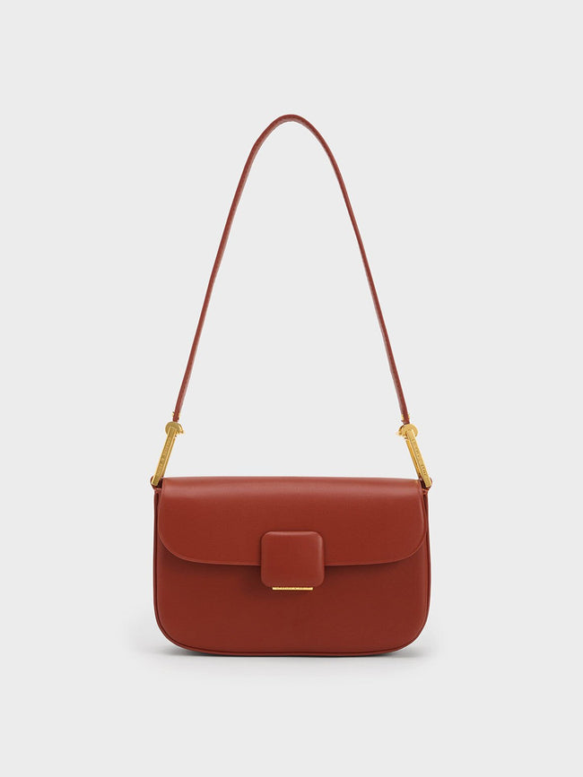 CHARLES & KEITH Women Koa Square Push Lock Shoulder Bag Brick