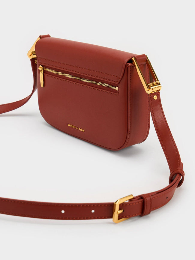 CHARLES & KEITH Women Koa Square Push Lock Shoulder Bag Brick