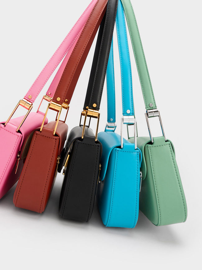 CHARLES & KEITH Women Koa Square Push Lock Shoulder Bag Brick