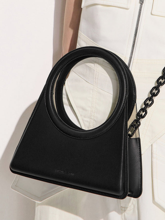 CHARLES & KEITH Camelia Circle Handle Geometric Bag Black