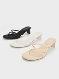 Women Blade Heel Thong Sandals Black Textured