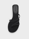Women Blade Heel Thong Sandals Black Textured