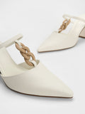 CHARLES & KEITH Women Chunky Chain-Link Heeled Mules White
