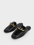 CHARLES & KEITH Women Chunky Chain-Link Loafer Mules Black Box