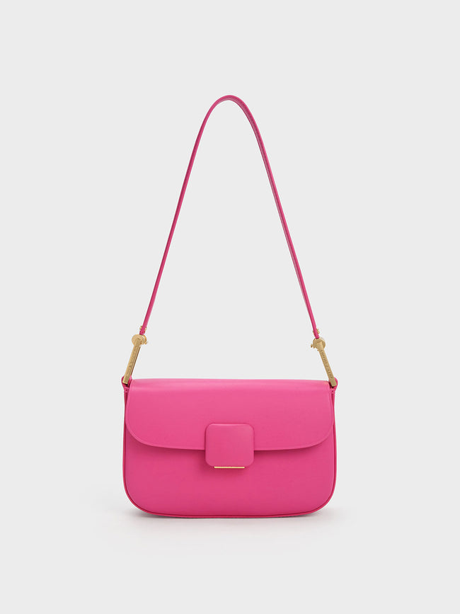 CHARLES & KEITH Women Koa Square Push Lock Shoulder Bag Fuchsia