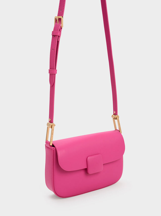 CHARLES & KEITH Women Koa Square Push Lock Shoulder Bag Fuchsia
