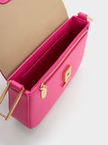 CHARLES & KEITH Women Koa Square Push Lock Shoulder Bag Fuchsia
