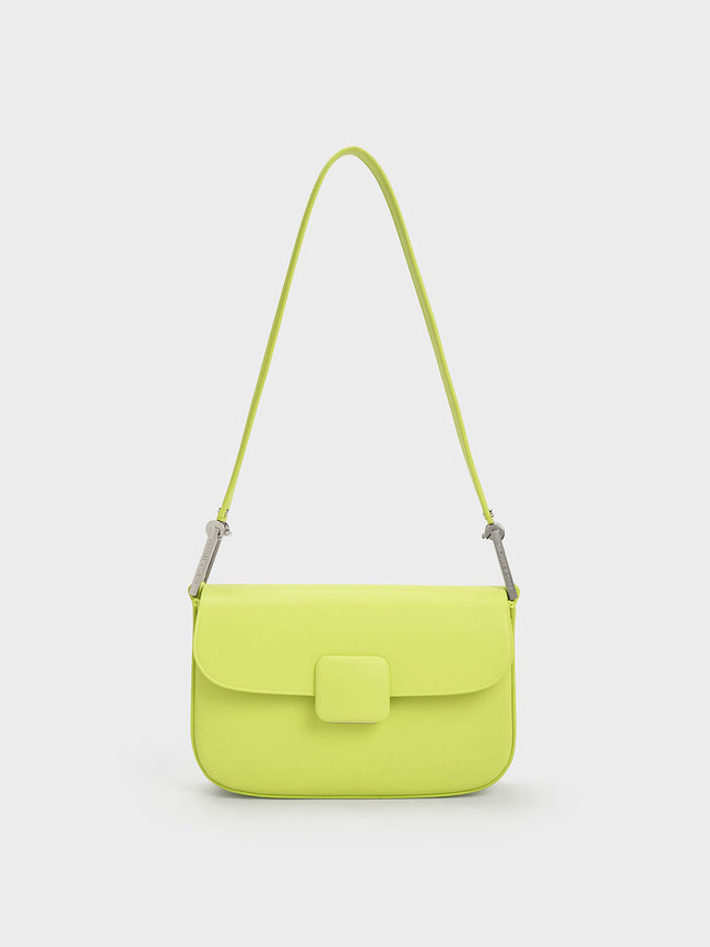 CHARLES & KEITH Women Koa Square Push Lock Shoulder Bag Lime