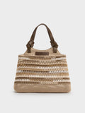 CHARLES & KEITH Women Mini Ida Multi-Stripe Knitted Tote Bag - Multi Brown -Multi Brown