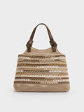 CHARLES & KEITH Women Mini Ida Multi-Stripe Knitted Tote Bag - Multi Brown -Multi Brown