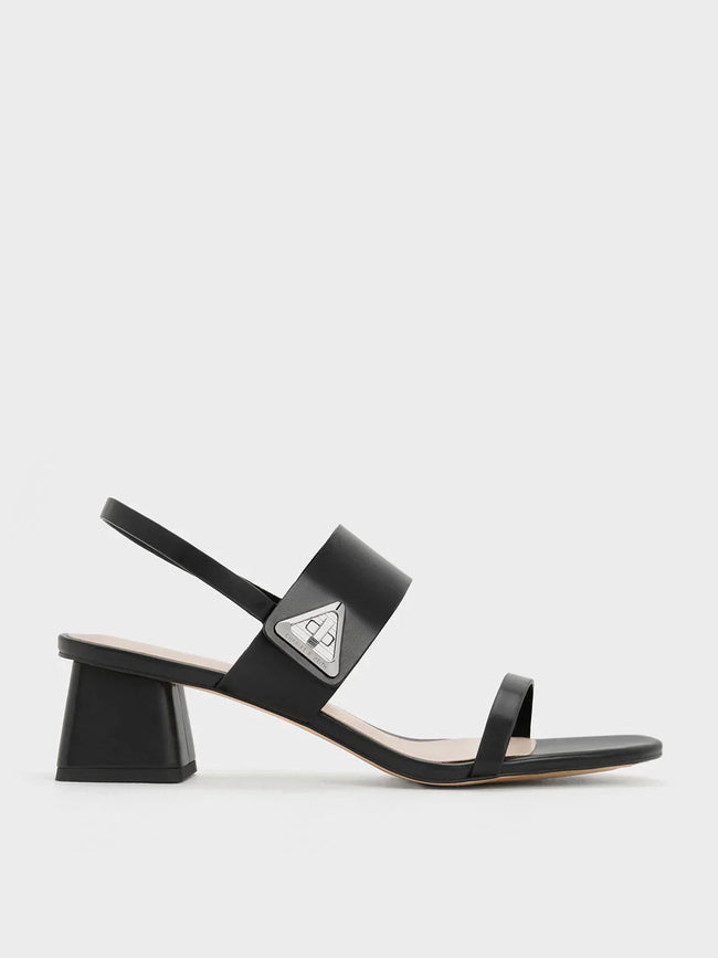 CHARLES & KEITH Women Trice Metallic Accent Block Heel Sandals Black