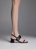 CHARLES & KEITH Trice Metallic Accent Block Heel Sandals Black
