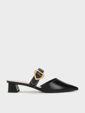 CHARLES & KEITH Sepphe Metallic Buckle Pointed-Toe Heeled Mules Black