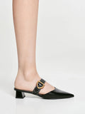 CHARLES & KEITH Sepphe Metallic Buckle Pointed-Toe Heeled Mules Black