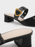 CHARLES & KEITH Sepphe Metallic Buckle Pointed-Toe Heeled Mules Black