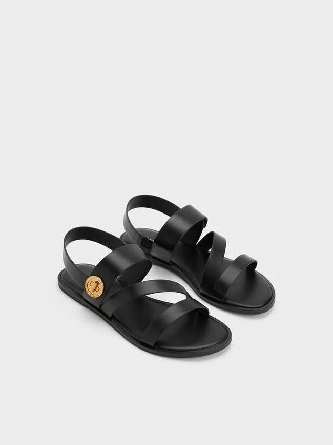CHARLES & KEITH Yara Turn Lock Strappy Sandals_Black