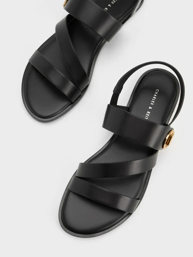 CHARLES & KEITH Yara Turn Lock Strappy Sandals_Black