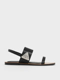 CHARLES & KEITH Women Trice Metallic Accent Double Strap Sandals Black