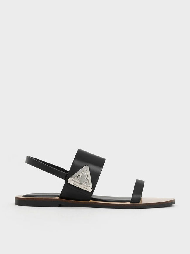 CHARLES & KEITH Women Trice Metallic Accent Double Strap Sandals Black