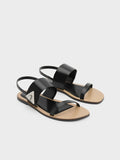 CHARLES & KEITH Women Trice Metallic Accent Double Strap Sandals Black