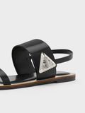 CHARLES & KEITH Trice Metallic Accent Double Strap Sandals Black