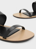 CHARLES & KEITH Trice Metallic Accent Double Strap Sandals Black