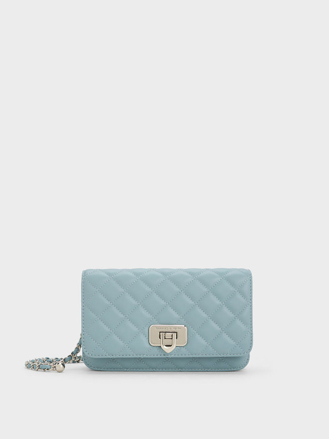 CHARLES & KEITH Cressida Quilted Push-Lock Clutch_Sea Salt Blue
