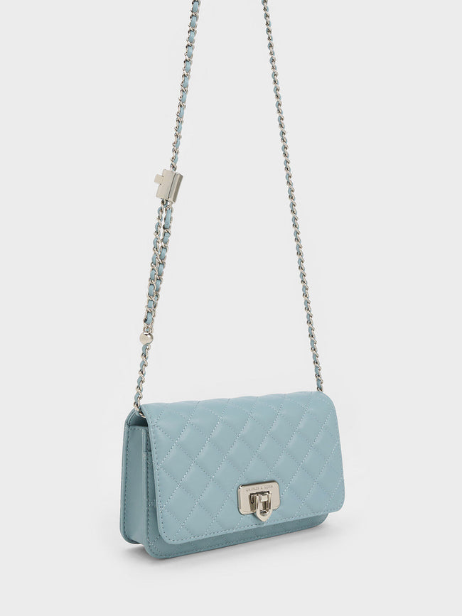 CHARLES & KEITH Cressida Quilted Push-Lock Clutch_Sea Salt Blue
