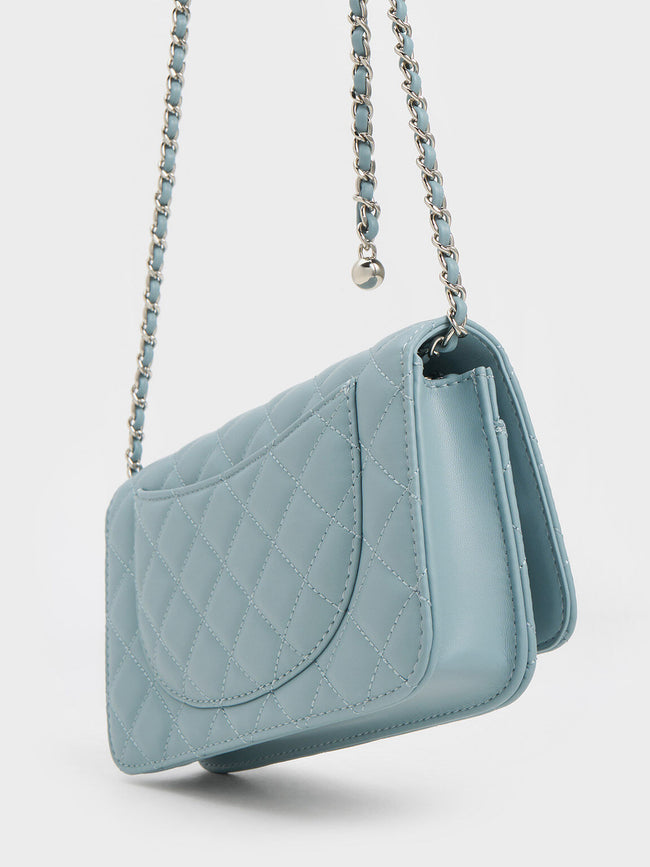 CHARLES & KEITH Cressida Quilted Push-Lock Clutch_Sea Salt Blue