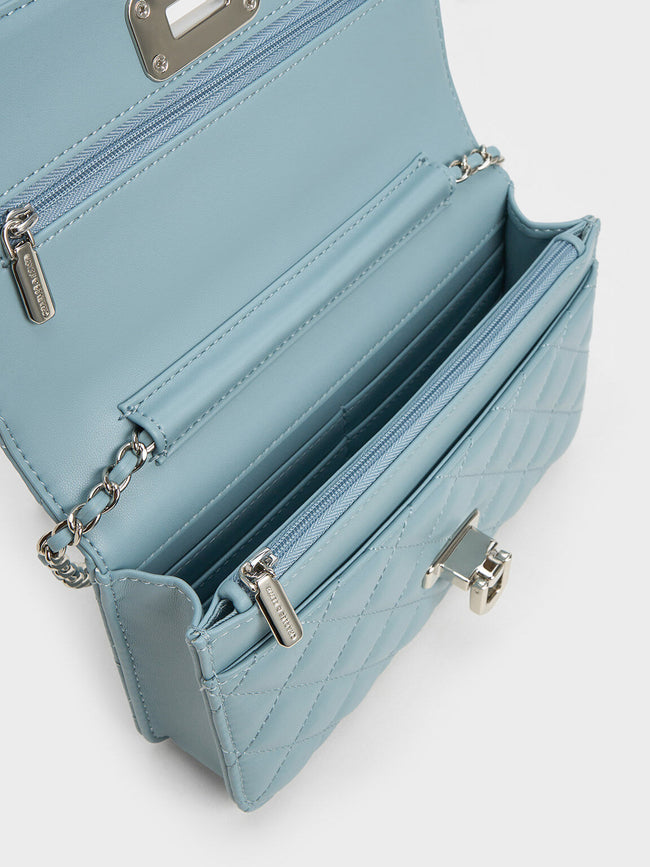 CHARLES & KEITH Cressida Quilted Push-Lock Clutch_Sea Salt Blue