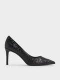 CHARLES & KEITH Emmy Glittered Pointed-Toe Pumps Black Textured