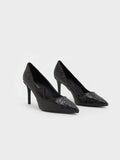 CHARLES & KEITH Emmy Glittered Pointed-Toe Pumps Black Textured