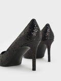 CHARLES & KEITH Emmy Glittered Pointed-Toe Pumps Black Textured