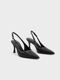 CHARLES & KEITH Women Studded Pointed Toe Slingback Pumps Black Black