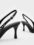 CHARLES & KEITH Women Studded Pointed Toe Slingback Pumps Black Black