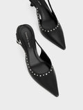 Studded Pointed-Toe Slingback Pumps