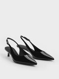Curtis Pointed-Toe Kitten-Heel Slingback Pumps_Black Patent