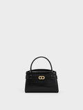 CHARLES & KEITH Women Aubrielle Croc-Effect Top Handle Bag Black