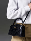 CHARLES & KEITH Women Aubrielle Croc-Effect Top Handle Bag Black