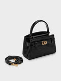 CHARLES & KEITH Women Aubrielle Croc-Effect Top Handle Bag Black