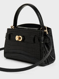 CHARLES & KEITH Women Aubrielle Croc-Effect Top Handle Bag Black
