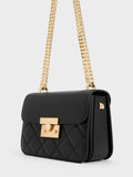 CHARLES & KEITH Quilted Push-Lock Chain-Handle Bag Black